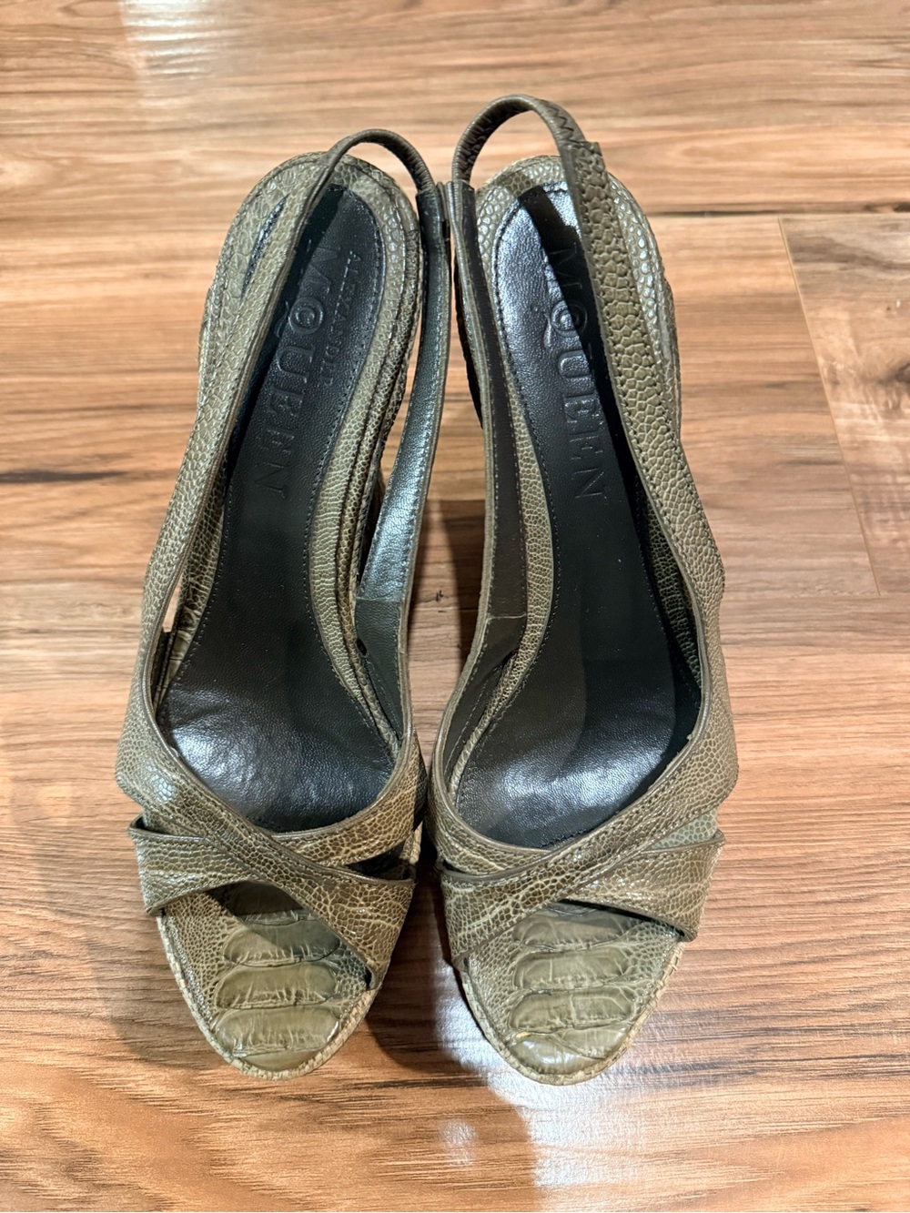 Alexander McQueen Snakeskin Trimmed Wedges - size 7.5